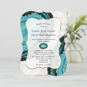 Luxuriöse türkisfarbene Perlen Hochzeit Einladung (Stehend Vorderseite)