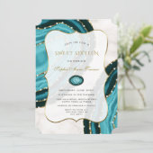 Luxuriöse türkisfarbene Wasserfarbe gegen 16 . Geb Einladung (Stehend Vorderseite)