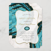 Luxuriöse türkisfarbene Wasserfarbe gegen 16 . Geb Einladung (Vorne/Hinten)