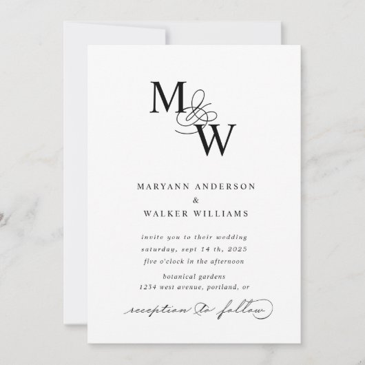 Luxuriöse Typografie Budget Hochzeitseinladung Einladung (Vorderseite)