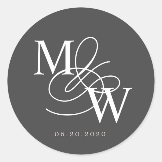 Luxuriöse Typografie Wedding Monogram Runder Aufkleber (Vorderseite)