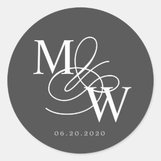 Luxuriöse Typografie Wedding Monogram Runder Aufkleber
