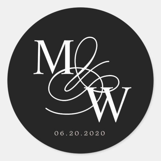 Luxuriöse Typografie Wedding Monogram Runder Aufkleber (Vorderseite)