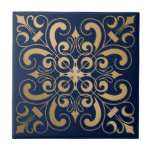 Luxuriöse Verziert Gold Navy Fliese<br><div class="desc">Luxuriöse verzierte Gold- und Marinefliesen Keramik.</div>