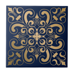 Luxuriöse Verziert Gold Navy Fliese