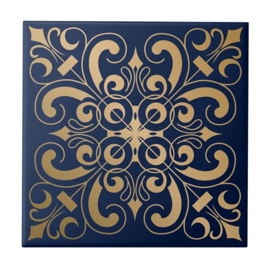 Luxuriöse Verziert Gold Navy Fliese (Vorderseite)