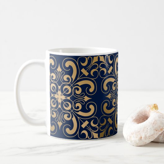 Luxuriöse Verziert Gold Navy Kaffeetasse (Mit Donut)