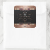 Luxuriöse Verzierte Rosegold Black Product Labels  Quadratischer Aufkleber (Tasche)