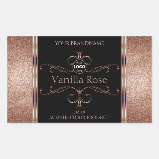 Luxuriöse Verzierte Rosegold Black Product Labels Rechteckiger Aufkleber (Vorderseite)
