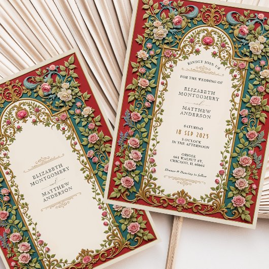 Luxuriöse Viktorianische Hochzeitrosen Verziert Einladung