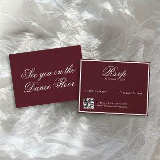 Luxuriöse Vintage-Burgunder-Hochzeit QR-Code RSVP Karte