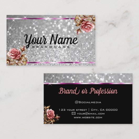 Luxuriöse Vintage Rose Glitzer Luminous Stars Chic Visitenkarte (Vorne/Hinten)