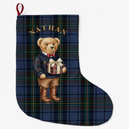 Luxuriöse vornehme karierte Weihnachts-Teddybär-Fo Großer Weihnachtsstrumpf