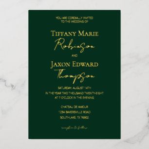Luxuriöse Waldgrün- und Goldeleganz-Hochzeit Folieneinladung