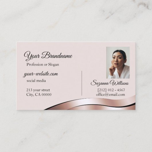 Luxuriöse Wave Rose Gold Decor Initialen und Foto Visitenkarte (Rückseite)
