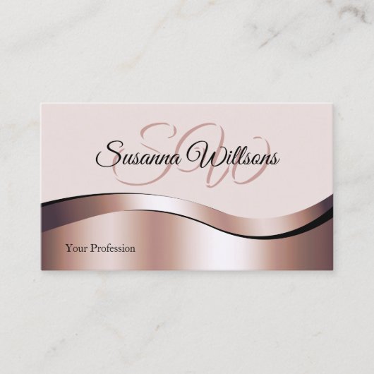 Luxuriöse Wave Rose Gold Decor Initialen und Foto Visitenkarte (Vorderseite)