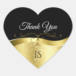 Luxuriöse Wavy Gold Dekoration auf dunklem Schwarz Herz-Aufkleber
