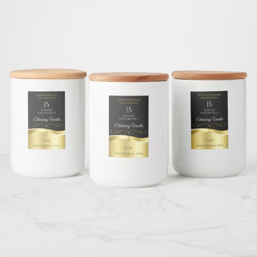 Luxuriöse Wavy Gold Dekoration dunkles Schwarz Mon Lebensmitteletikett (Flaschen)