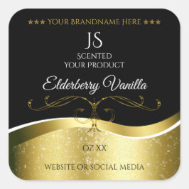 Luxuriöse Wavy Gold Dekoration dunkles Schwarz Mon Quadratischer Aufkleber