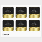 Luxuriöse Wavy Gold Dekoration dunkles Schwarz Mon Quadratischer Aufkleber (Blatt)