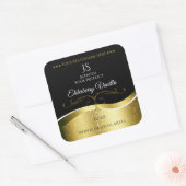 Luxuriöse Wavy Gold Dekoration dunkles Schwarz Mon Quadratischer Aufkleber (Umschlag)