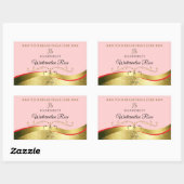 Luxuriöse Wavy Gold Dekoration Light Red Monogram Rechteckiger Aufkleber (Blatt)