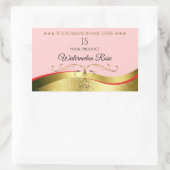 Luxuriöse Wavy Gold Dekoration Light Red Monogram Rechteckiger Aufkleber (Tasche)