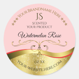 Luxuriöse Wavy Gold Dekoration Light Red Monogram  Runder Aufkleber