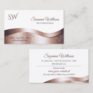 Luxuriöse Wavy Rose Gold Deco Weiß mit Monogram Visitenkarte