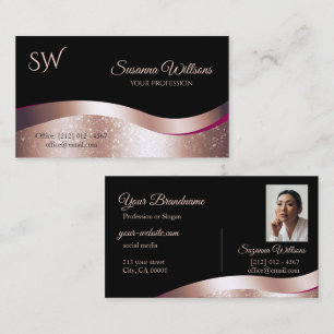 Luxuriöse Wavy Rose Gold Decoder Black Monogram Fo Visitenkarte