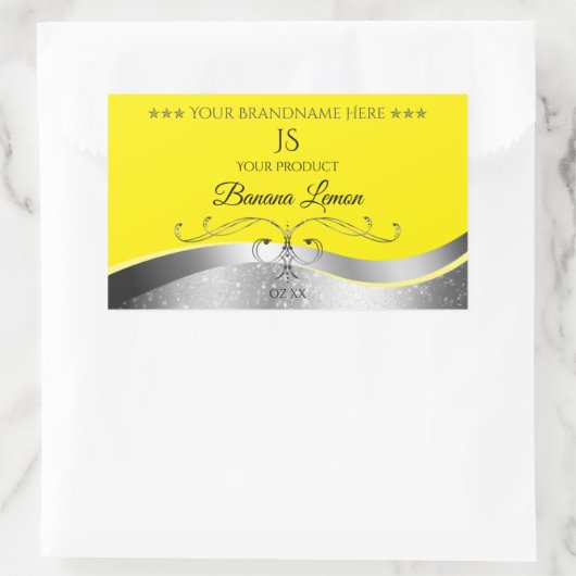 Luxuriöse Wavy Silver Decoder Gelbe Monogramm-Labe Rechteckiger Aufkleber (Tasche)