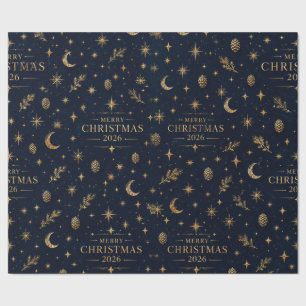 LUXURIÖSE Weihnachts-Botanical-Floral-Navy-Gold-Ve Geschenkpapier