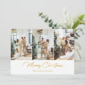 Luxuriöse Weiß und Gold 3 Foto Frohe Weihnachten (Stehend Vorderseite)