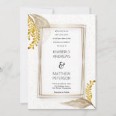 Luxuriöse weiße Glam Gold Blumenkonfetti Hochzeit Einladung (Vorderseite)