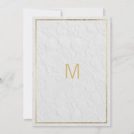 Luxuriöse weiße goldene französische Blumenspitze Einladung (Rückseite)