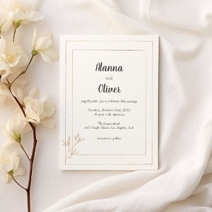 Luxuriöse, weiße goldene, minimalistische Hochzeit Einladung