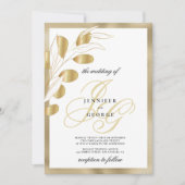 Luxuriöse, weiße goldfarbene Monogramm-Initialen B Einladung (Vorderseite)