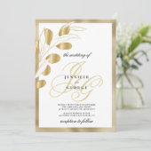 Luxuriöse, weiße goldfarbene Monogramm-Initialen B Einladung (Stehend Vorderseite)