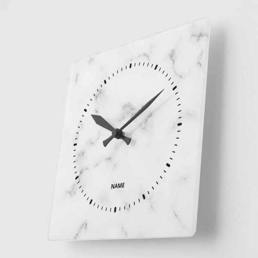 Luxuriöse, weiße Marmorstruktur Quadratische Wanduhr (Winkel)