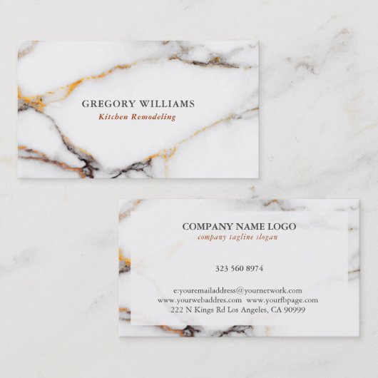 Luxuriöse, weiße Marmortextur Gold und Grau Akzent Visitenkarte (Vorne/Hinten)