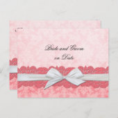 Luxuriöse weiße Ribbon rosa Damaskus Rett Dattelka Ankündigungspostkarte (Vorne/Hinten)