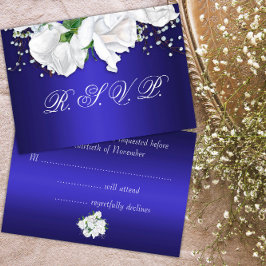 Luxuriöse weiße Rosen und dunkelblaue RSVP-Karte RSVP Karte