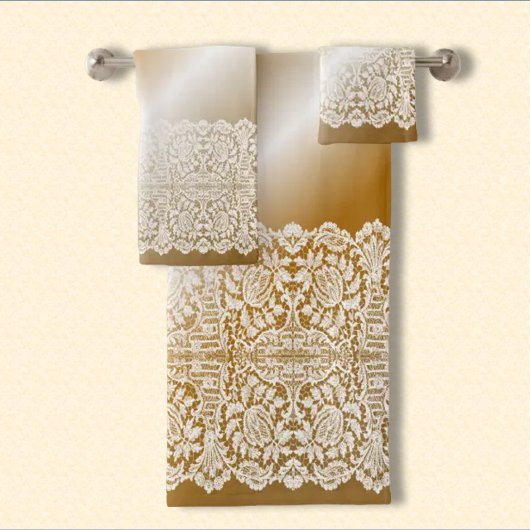 LUXURIÖSE, WEISSE Spitze auf GOLD GRADIENT Badhandtuch Set