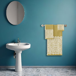 LUXURIÖSE, WEISSE Spitze auf GOLD GRADIENT Badhandtuch Set