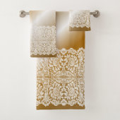 LUXURIÖSE, WEISSE Spitze auf GOLD GRADIENT Badhandtuch Set (Insitu)
