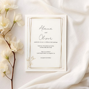 Luxuriöse, weiße und goldene Hochzeit Einladung