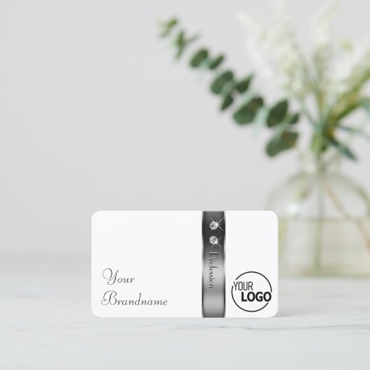 Luxuriöse weiße und silberne Dekoration - Logo Visitenkarte (Stehend Vorderseite)