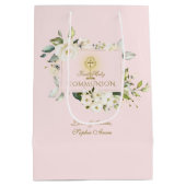 Luxuriöse White Blume Gold Erste Heilige Kommune Mittlere Geschenktüte (Rückseite)