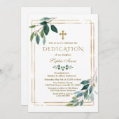 Luxuriöse White Blume Gold Glitzer Frame Dedicatio Einladung (Vorne/Hinten)