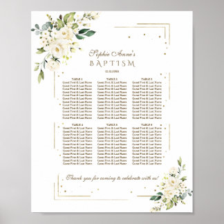 Luxuriöse White Blume Gold Taufe Seating Chart Poster